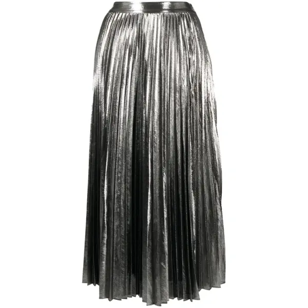 Metallic Pleated Maxi Skirt